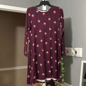Old Navy Purple Long Sleeve Dress with Floral Designs